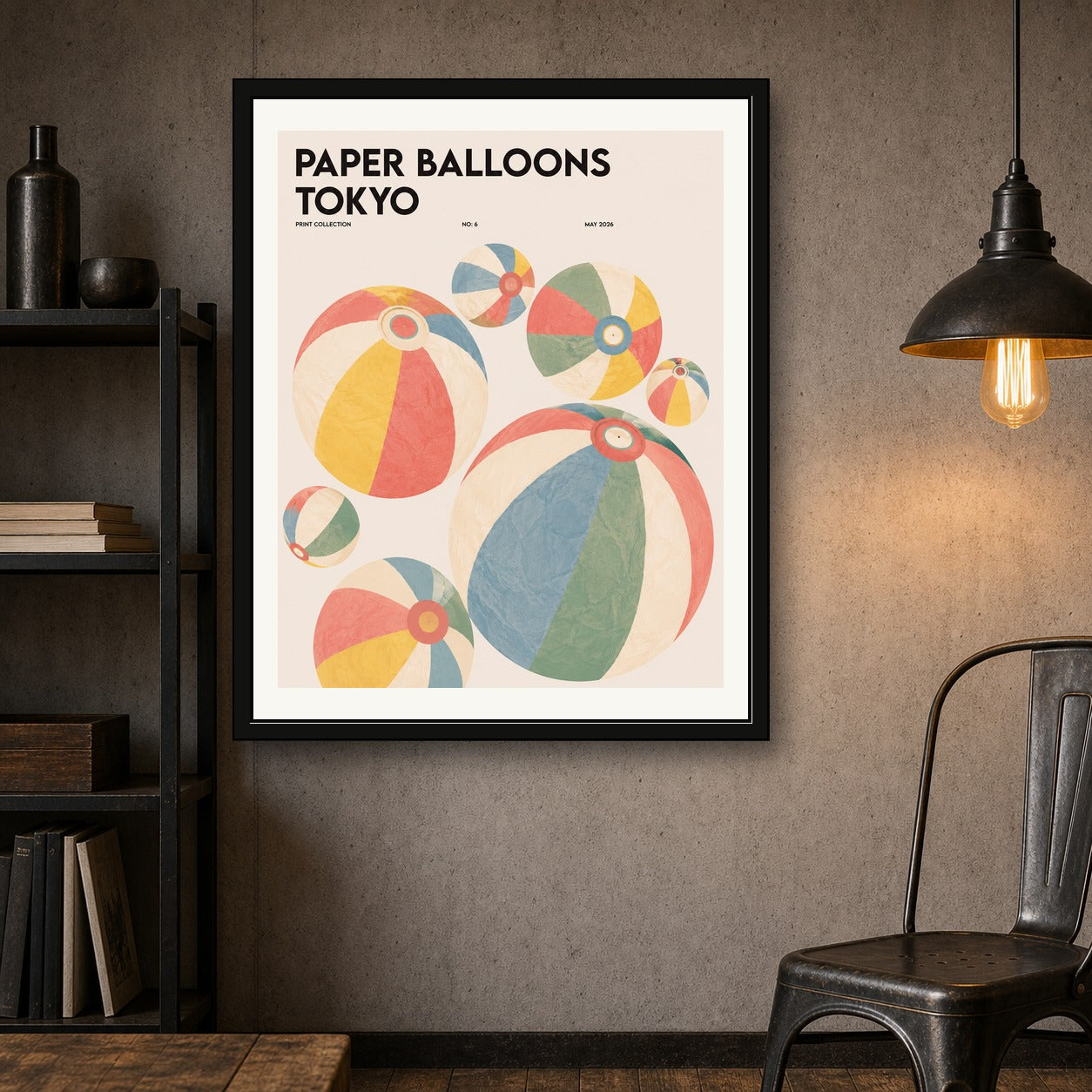 Tokyo Paper Balloons Art Print, Japanese Travel Poster with Playful Pastel Hues, Available in Multiple Sizes - corrected 4x5 room mockup