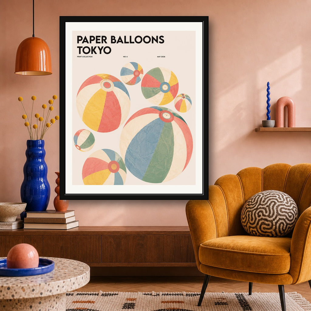 Tokyo Paper Balloons Art Print, Japanese Travel Poster with Playful Pastel Hues, Available in Multiple Sizes - corrected 4x5 room mockup