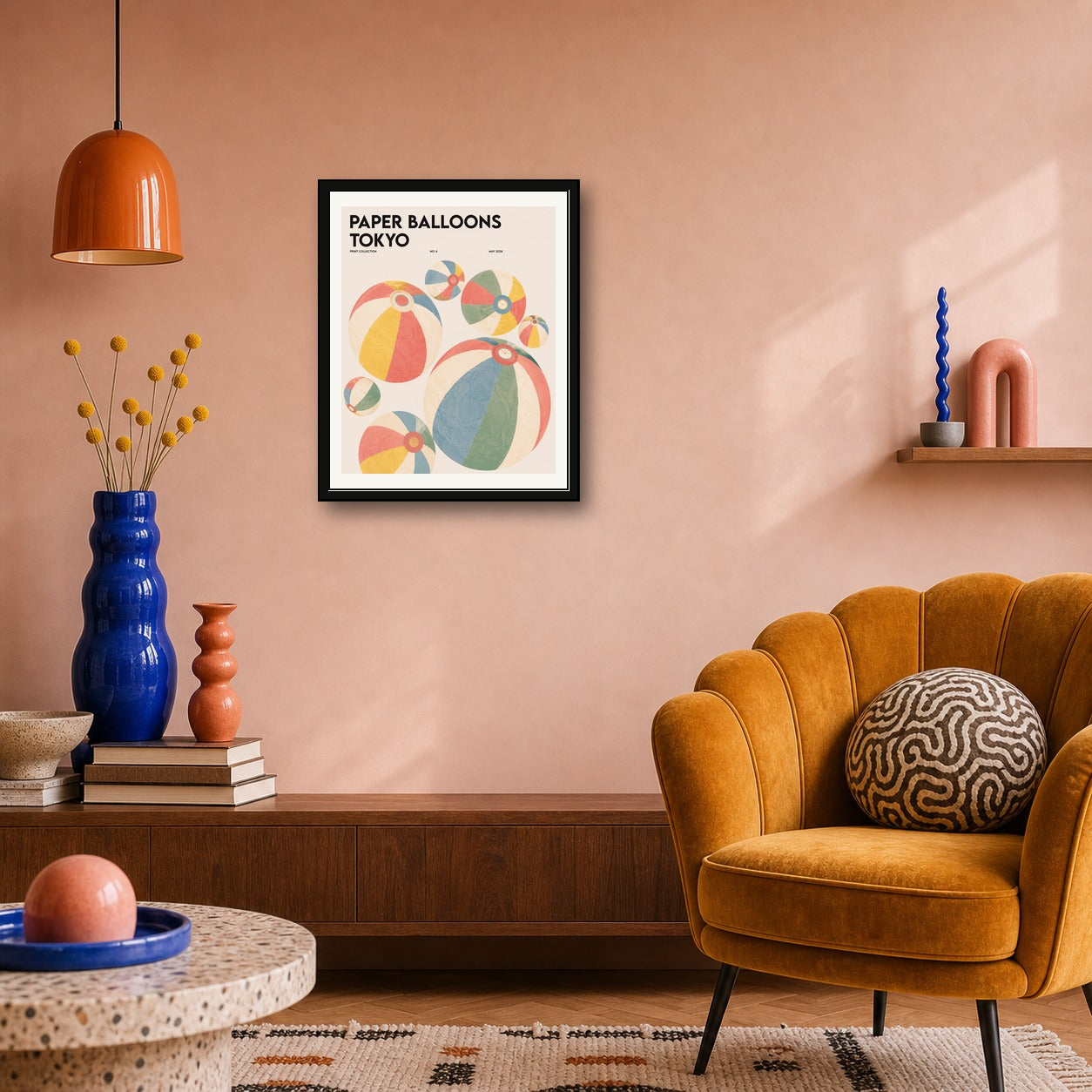 Tokyo Paper Balloons Art Print, Japanese Travel Poster with Playful Pastel Hues, Available in Multiple Sizes - corrected 4x5 room mockup
