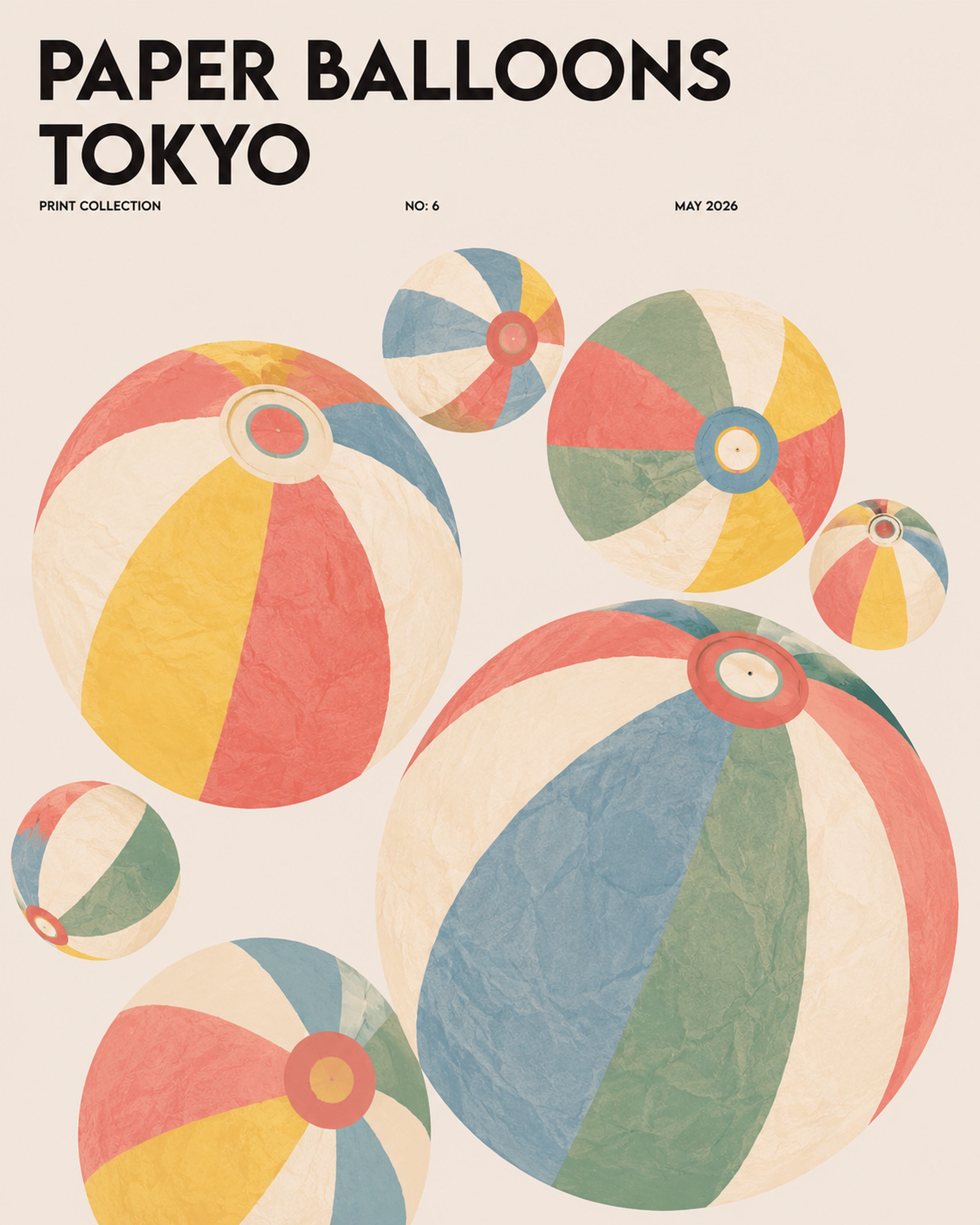 Tokyo Paper Balloons Art Print, Japanese Travel Poster with Playful Pastel Hues, Available in Multiple Sizes - corrected 4x5 flat artwork
