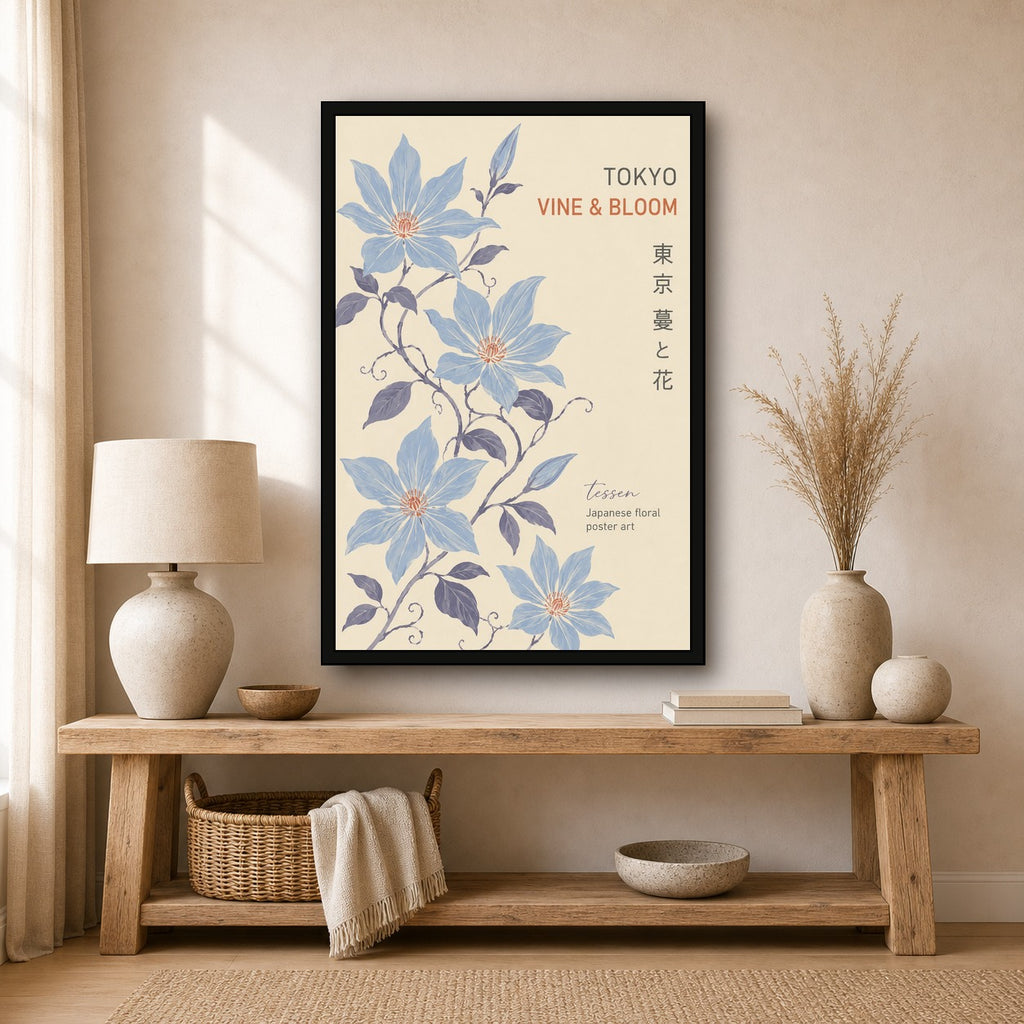 Tokyo Vine & Bloom Poster, Serene Japanese Floral Wall Art in Your Choice of Six Sizes - 2x3 room mockup