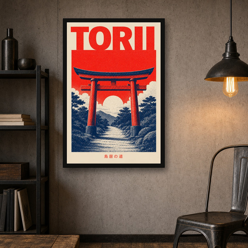 Torii Gate Red Path Japanese Retro Poster Print - 2x3 room mockup