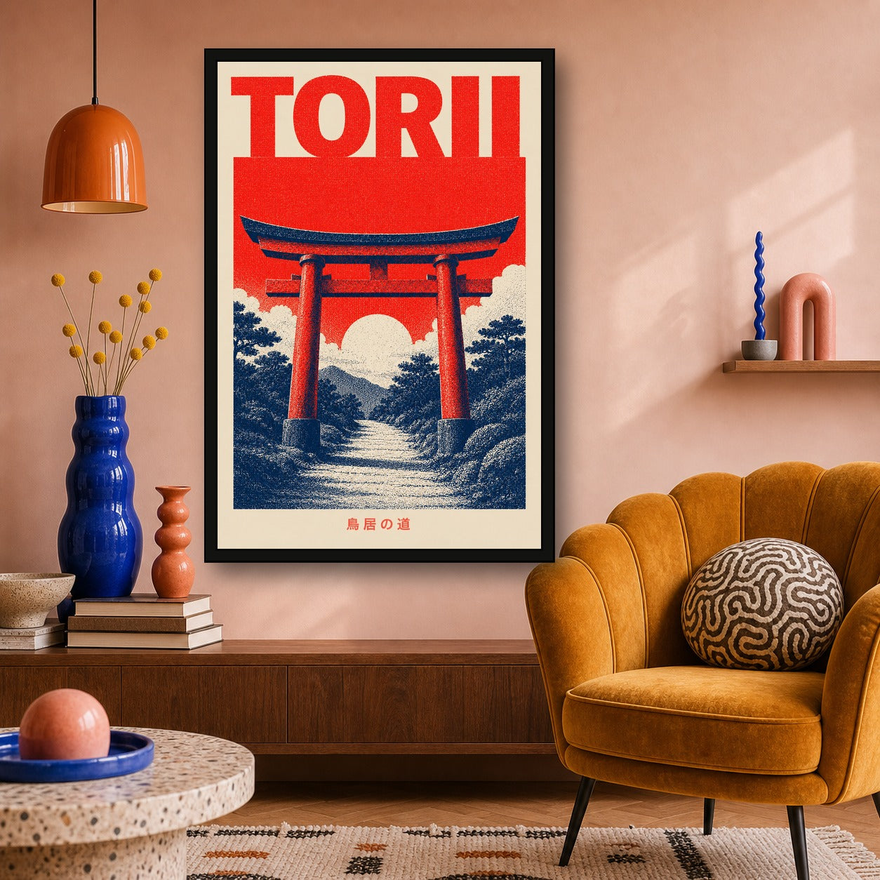 Torii Gate Red Path Japanese Retro Poster Print - 2x3 room mockup