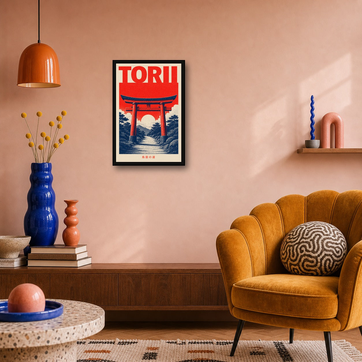 Torii Gate Red Path Japanese Retro Poster Print - 2x3 room mockup