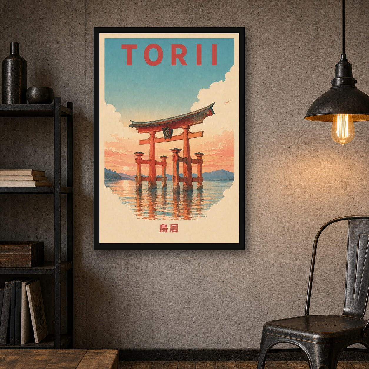 Torii Gate Water Travel Japanese Retro Poster Print - 2x3 room mockup