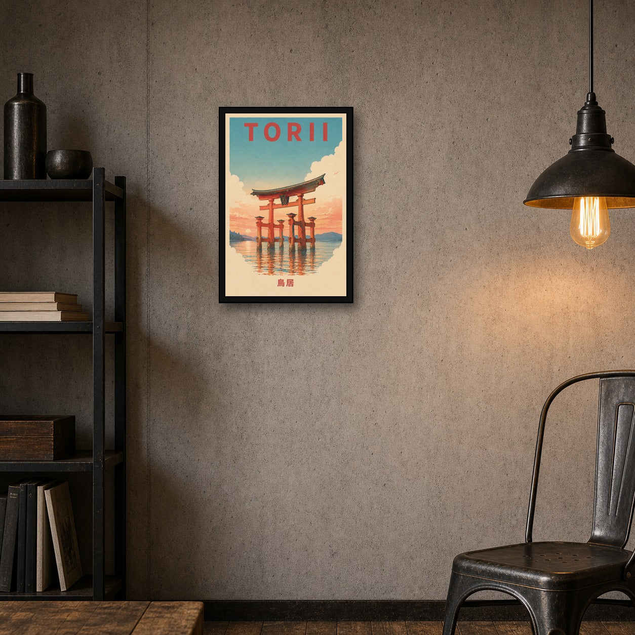 Torii Gate Water Travel Japanese Retro Poster Print - 2x3 room mockup