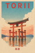 Torii Gate Water Travel Japanese Retro Poster Print