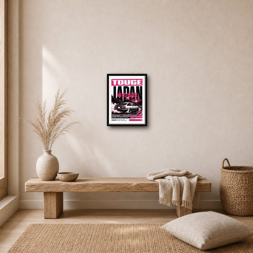 Touge Japan Drift Poster - Neon Pink JDM Car Wall Art for Street Scene Enthusiasts, Available in Multiple Sizes - corrected 3x4 room mockup