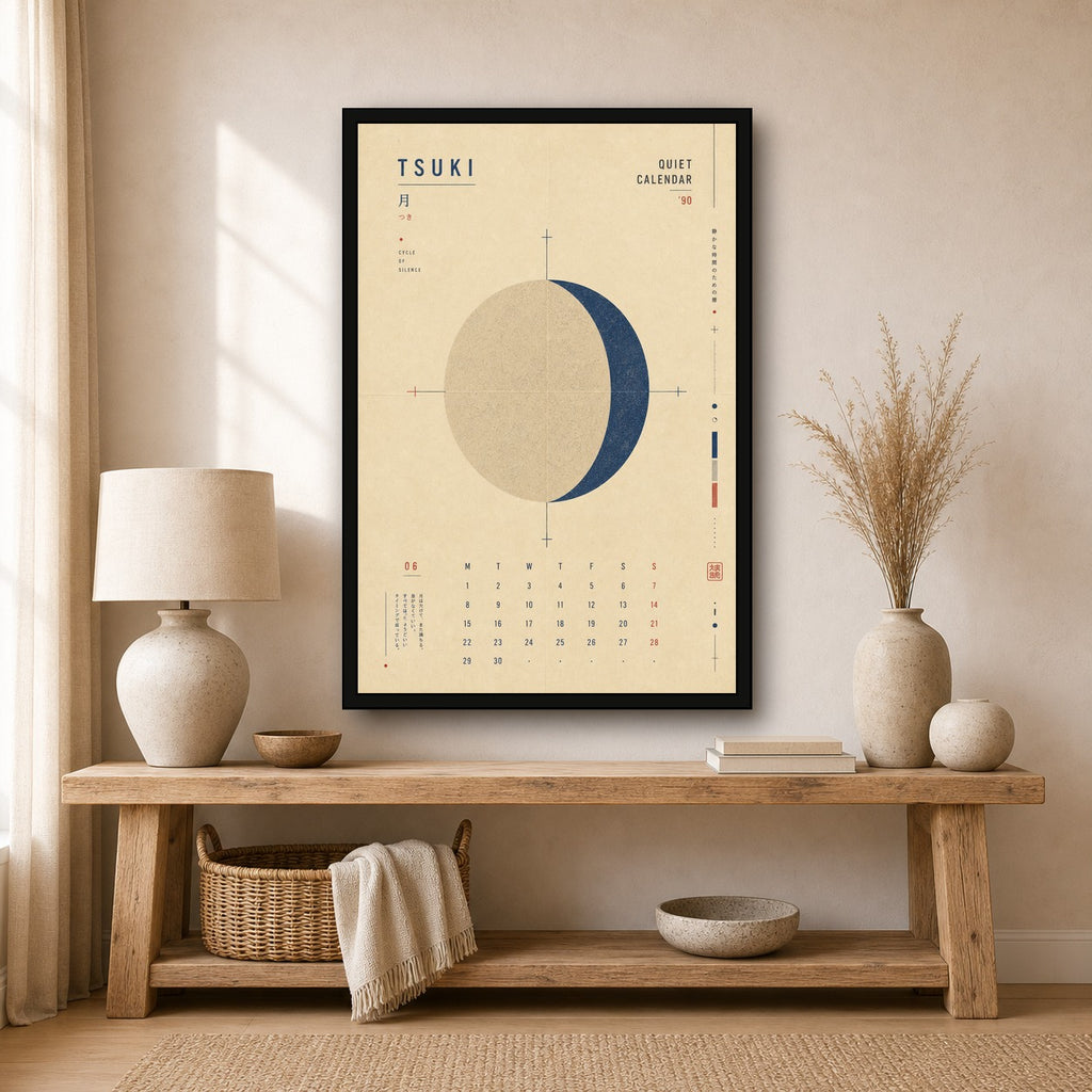 Tsuki Quiet Calendar Japanese Retro Poster Print - 2x3 room mockup