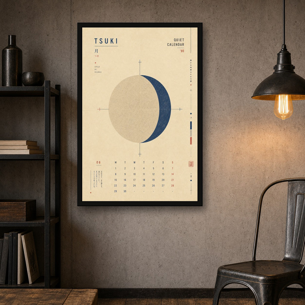 Tsuki Quiet Calendar Japanese Retro Poster Print - 2x3 room mockup