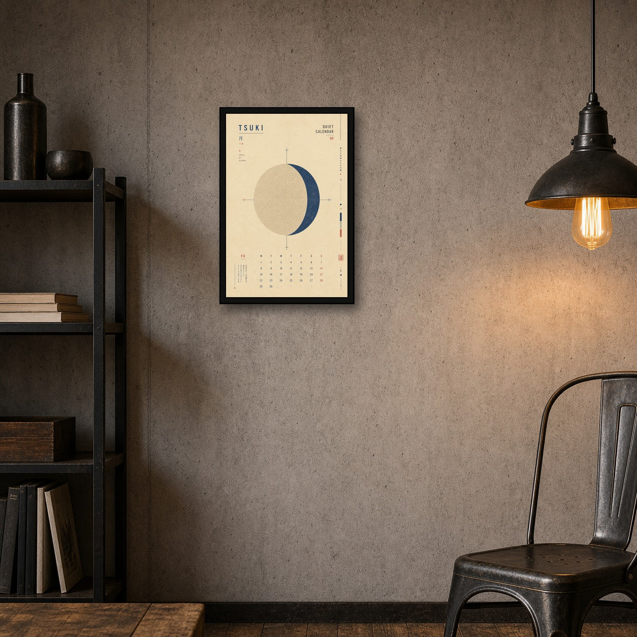 Tsuki Quiet Calendar Japanese Retro Poster Print - 2x3 room mockup