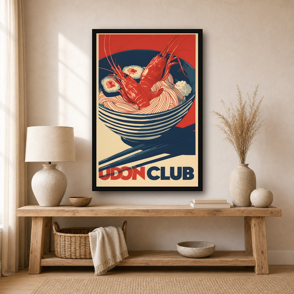 Udon Club Poster, Japanese Noodle Kitchen Art, Food Wall Print - 2x3 room mockup