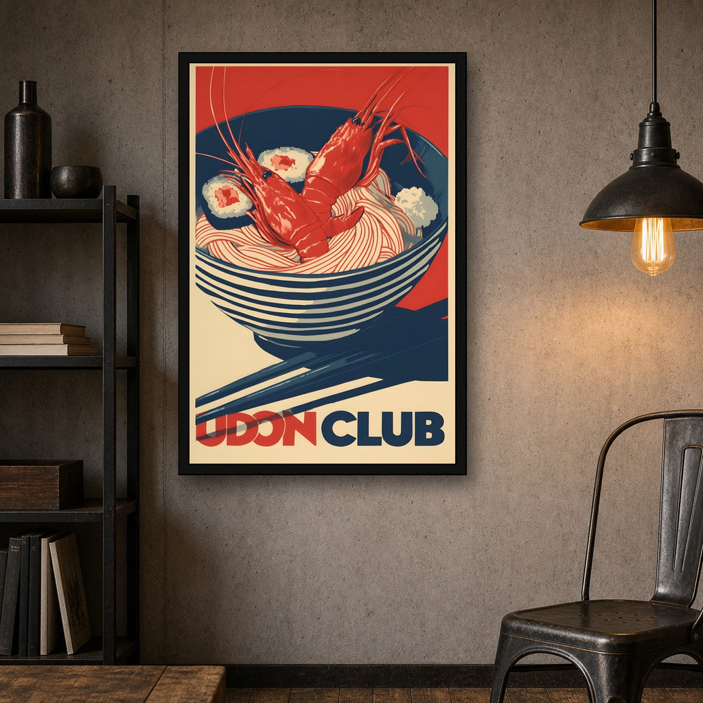 Udon Club Poster, Japanese Noodle Kitchen Art, Food Wall Print - 2x3 room mockup