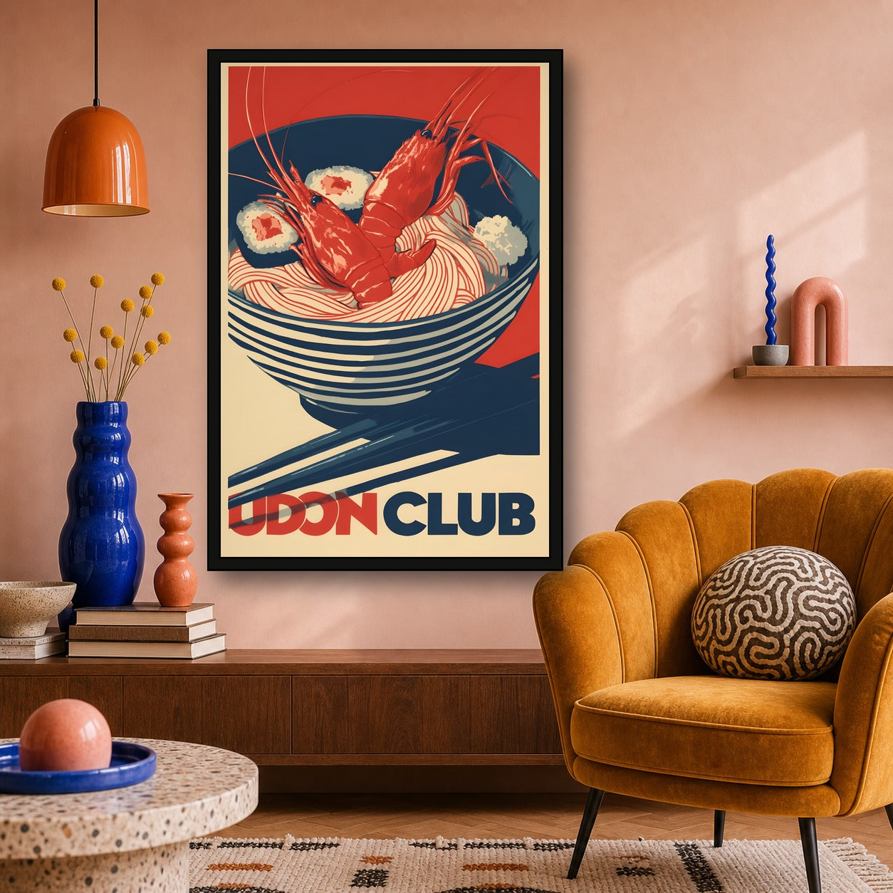 Udon Club Poster, Japanese Noodle Kitchen Art, Food Wall Print - 2x3 room mockup