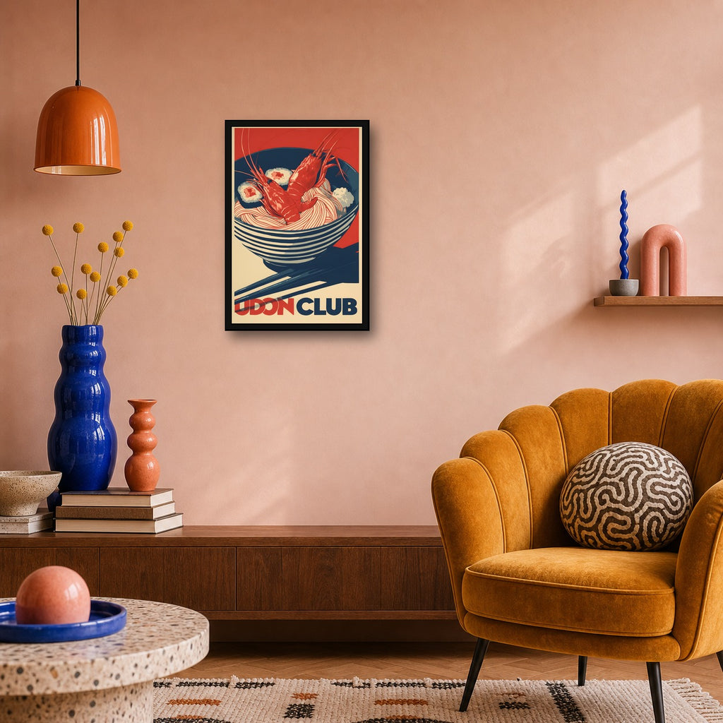 Udon Club Poster, Japanese Noodle Kitchen Art, Food Wall Print - 2x3 room mockup