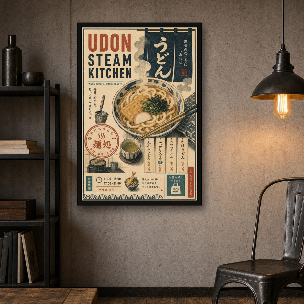 Udon Steam Kitchen Japanese Retro Poster Print - 2x3 room mockup