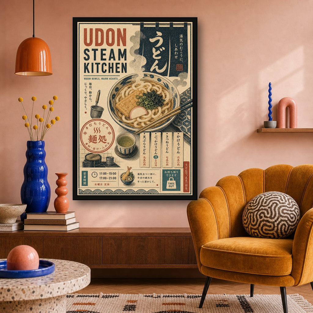 Udon Steam Kitchen Japanese Retro Poster Print - 2x3 room mockup