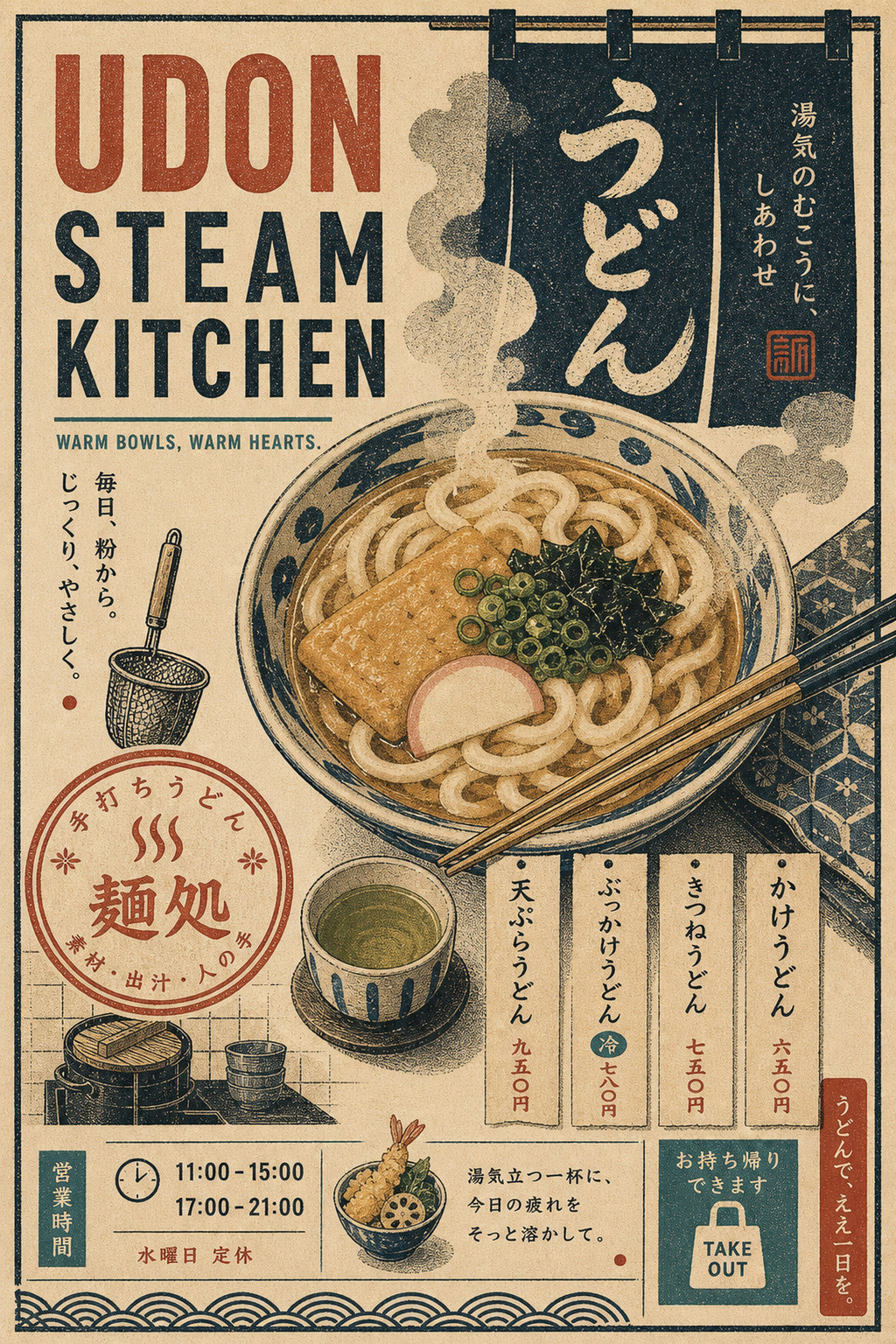 Udon Steam Kitchen Japanese Retro Poster Print