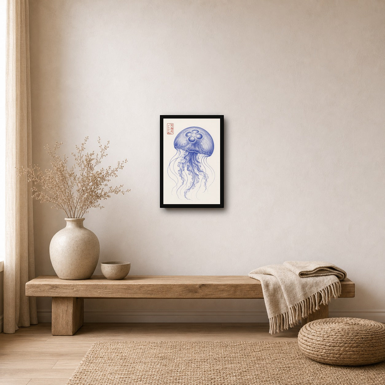 Ukiyo-e Jellyfish Art Print, Blue Ocean Wall Decor, Japanese Marine Life Poster in Multiple Sizes - 2x3 room mockup