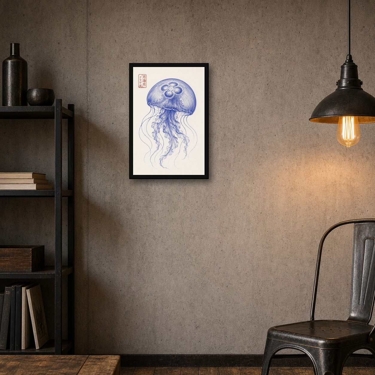 Ukiyo-e Jellyfish Art Print, Blue Ocean Wall Decor, Japanese Marine Life Poster in Multiple Sizes - 2x3 room mockup