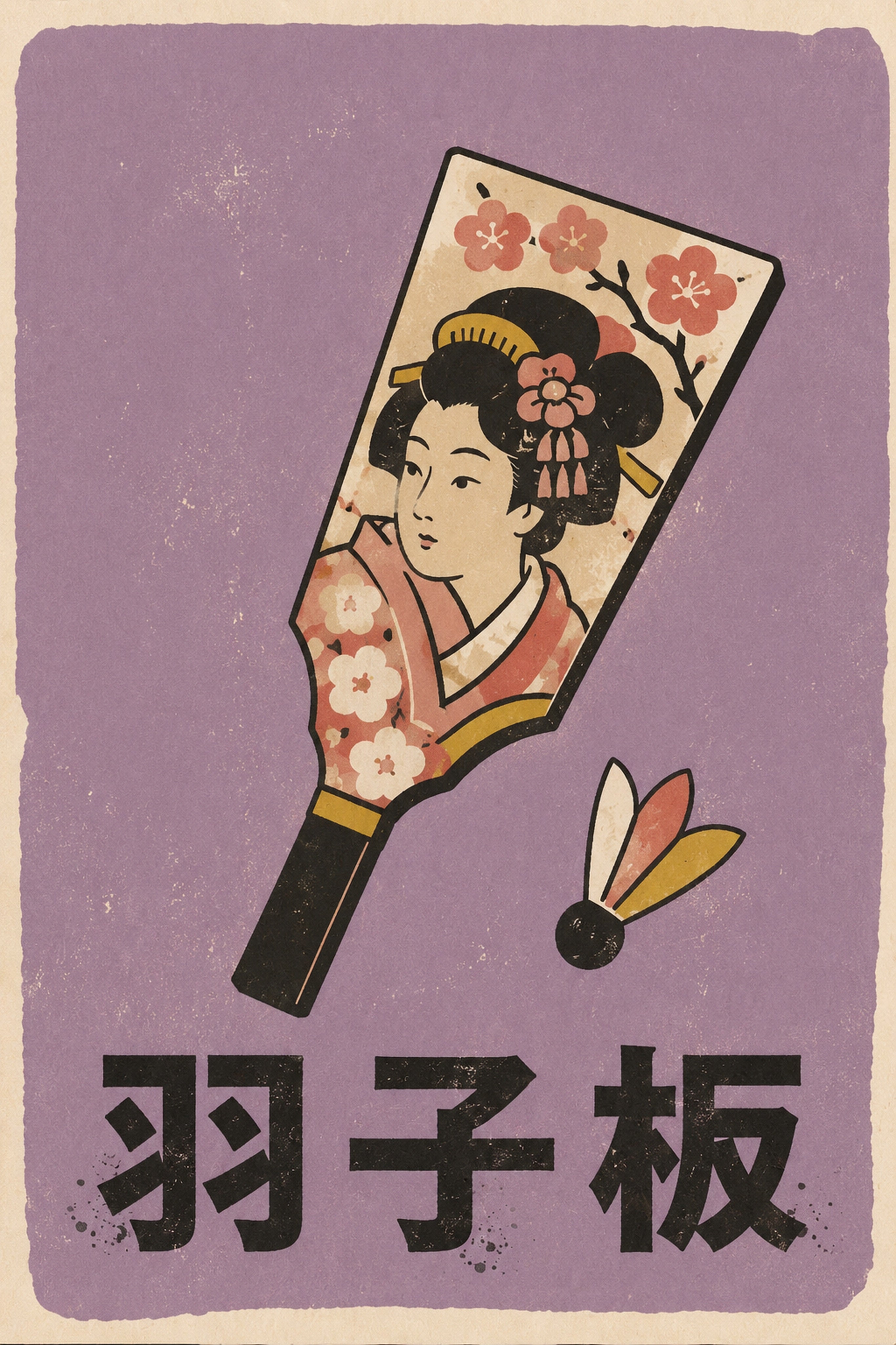 Ukiyo-e Style Wall Art, Japanese Geisha Fan Poster, Vintage Plum Blossom Print, Japan Portrait Decor in Various Sizes