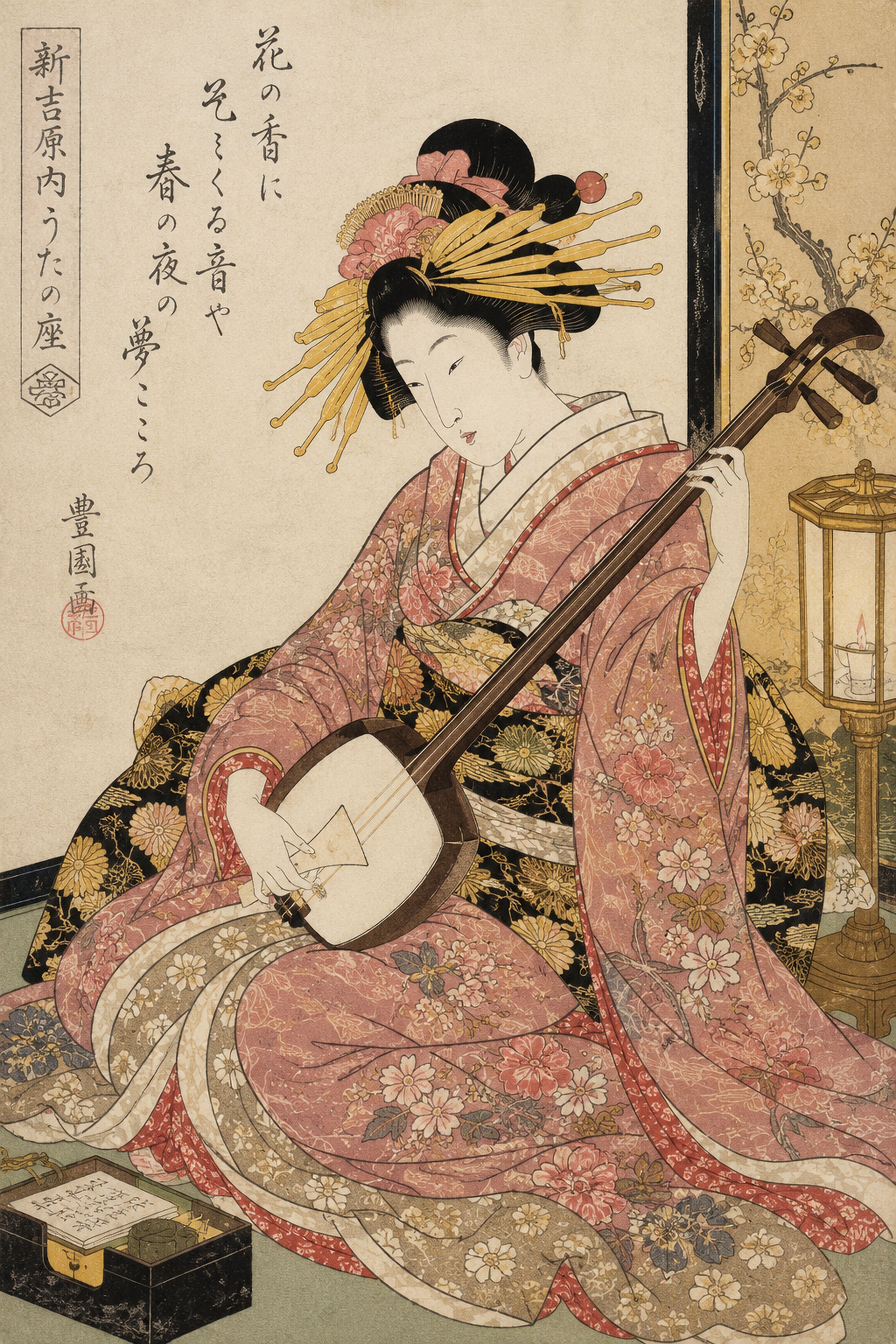 Ukiyo-e Beauty Lantern Poster Japanese inspired poster print for modern wall decor