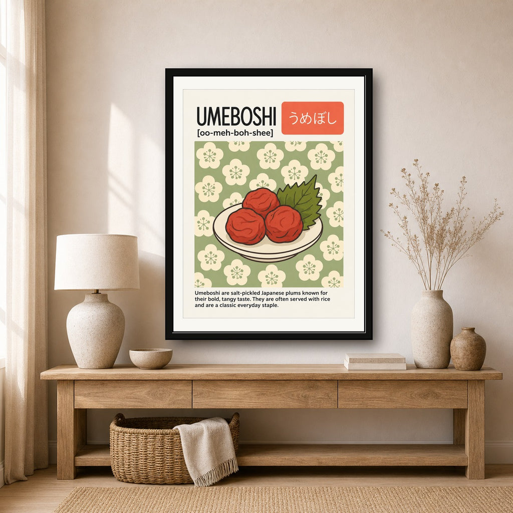 Umeboshi Japanese Plum Art Print - Vibrant Asia Inspired Foodie Poster for Kitchen & Dining Decor, Multiple Sizes - corrected 3x4 room mockup