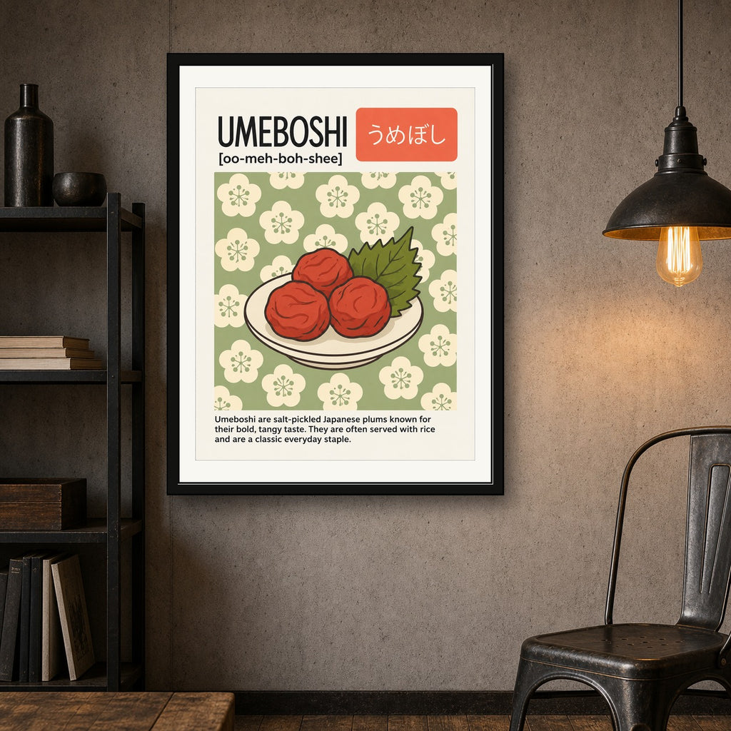 Umeboshi Japanese Plum Art Print - Vibrant Asia Inspired Foodie Poster for Kitchen & Dining Decor, Multiple Sizes - corrected 3x4 room mockup