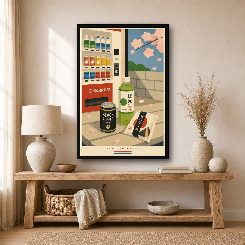 Vending Break Japanese Retro Poster Print - 2x3 room mockup