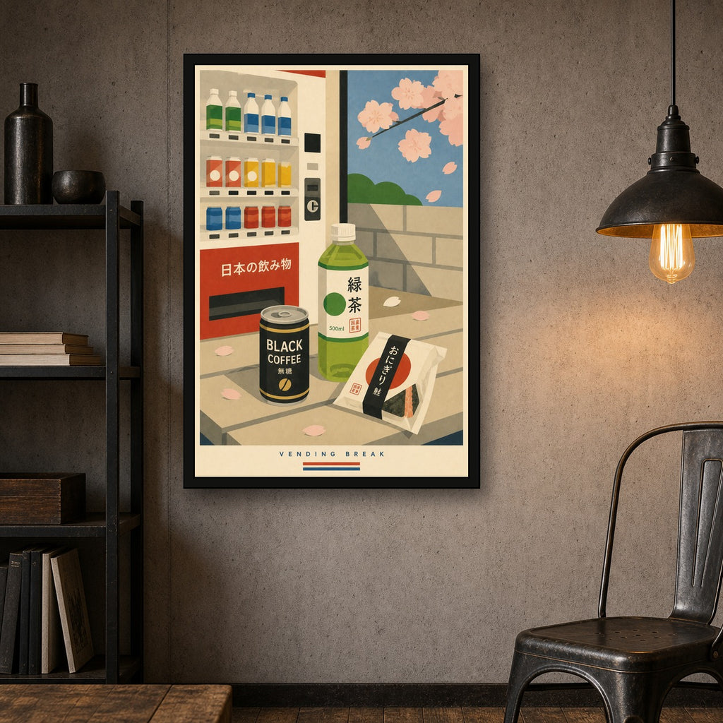 Vending Break Japanese Retro Poster Print - 2x3 room mockup