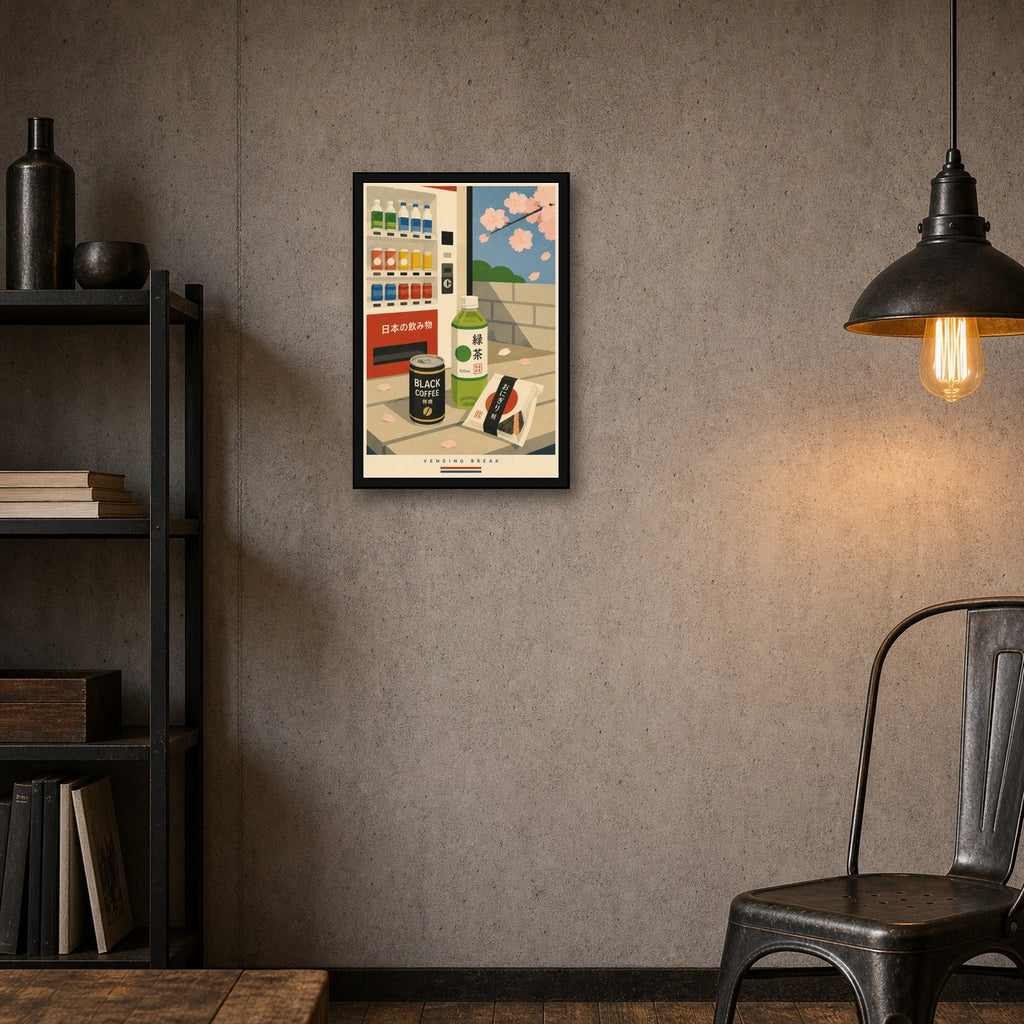 Vending Break Japanese Retro Poster Print - 2x3 room mockup