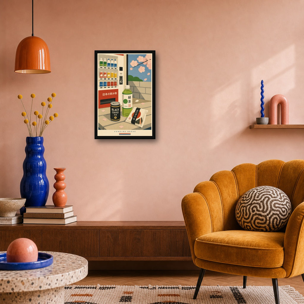 Vending Break Japanese Retro Poster Print - 2x3 room mockup
