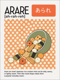 Vibrant 'Ararere' Japanese Rice Cracker Poster - Playful Polka Dot Foodie Art Print in Your Choice of Six Sizes - corrected 3x4 flat artwork