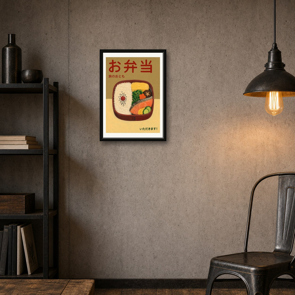 Vibrant Japanese Bento Box Art Print - Mount Fuji Inspired Travel Poster in Multiple Sizes - corrected A room mockup