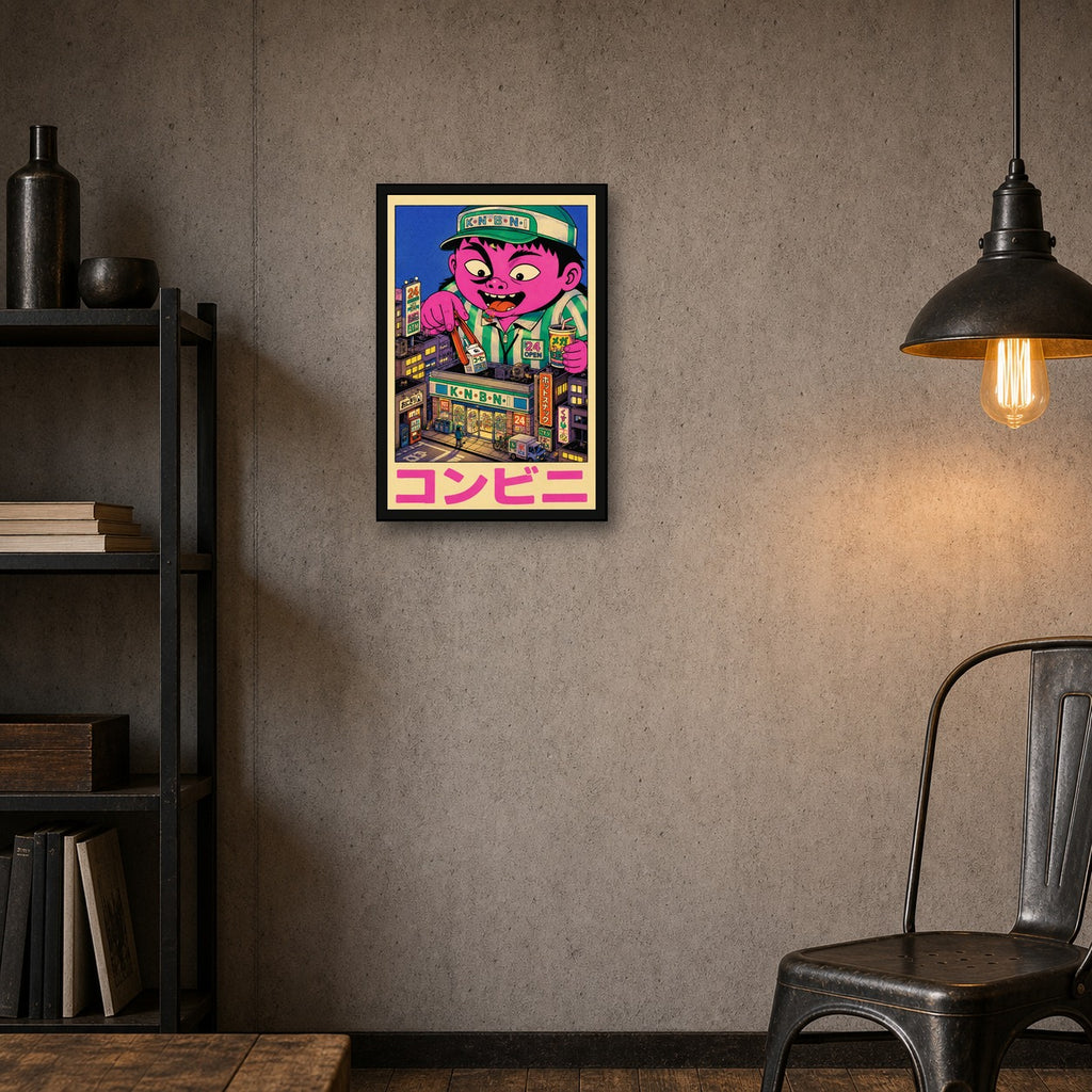 Vibrant Konbini Monster Poster, Japanese Street Art, Pop Art Convenience Store Print in various sizes - 2x3 room mockup
