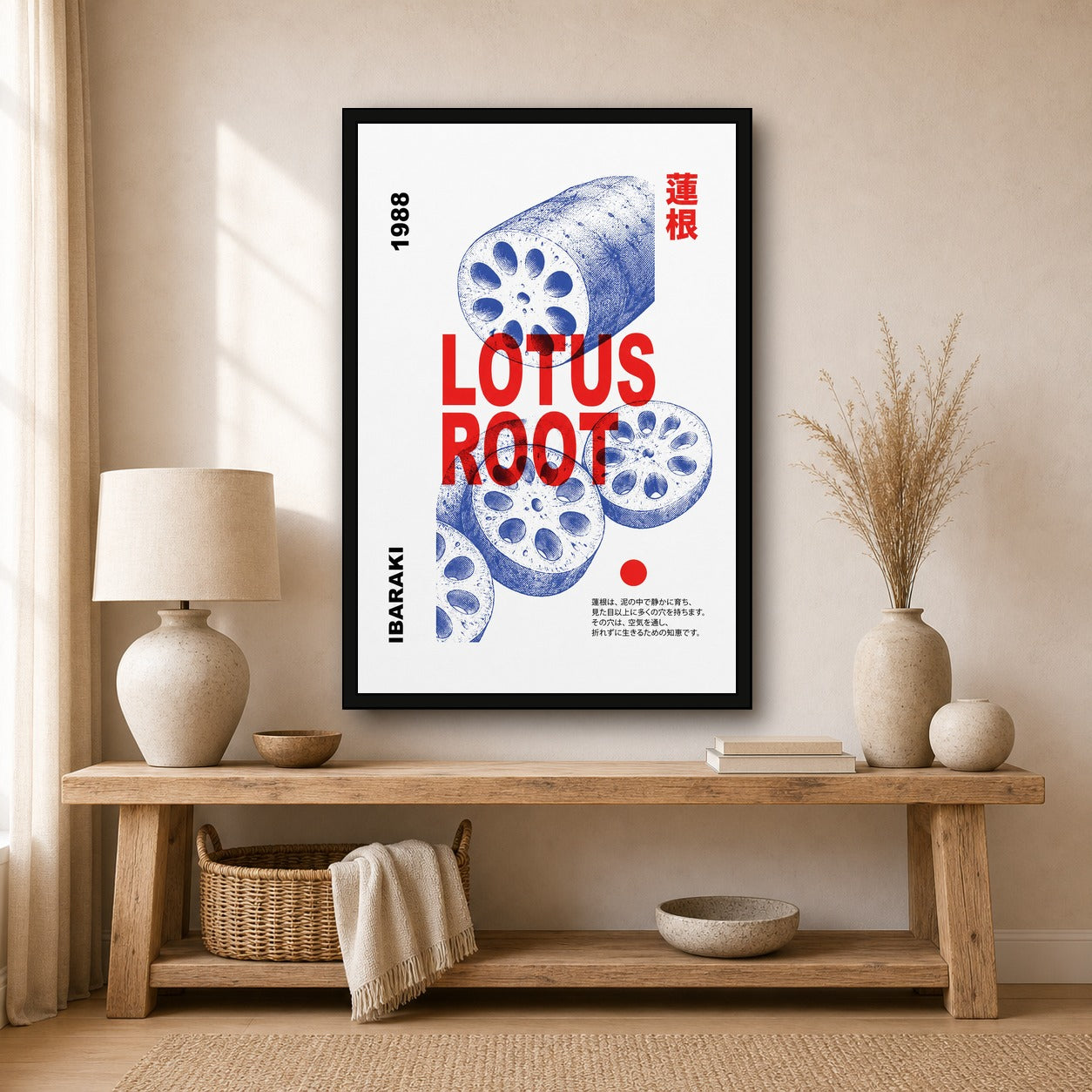 Vibrant Lotus Root Print, Japanese Kitchen Wall Art, Modern Asian Decor in Multiple Sizes - 2x3 room mockup