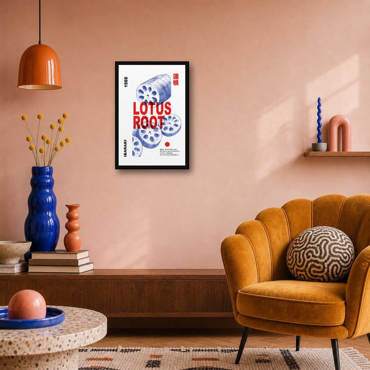 Vibrant Lotus Root Print, Japanese Kitchen Wall Art, Modern Asian Decor in Multiple Sizes - 2x3 room mockup