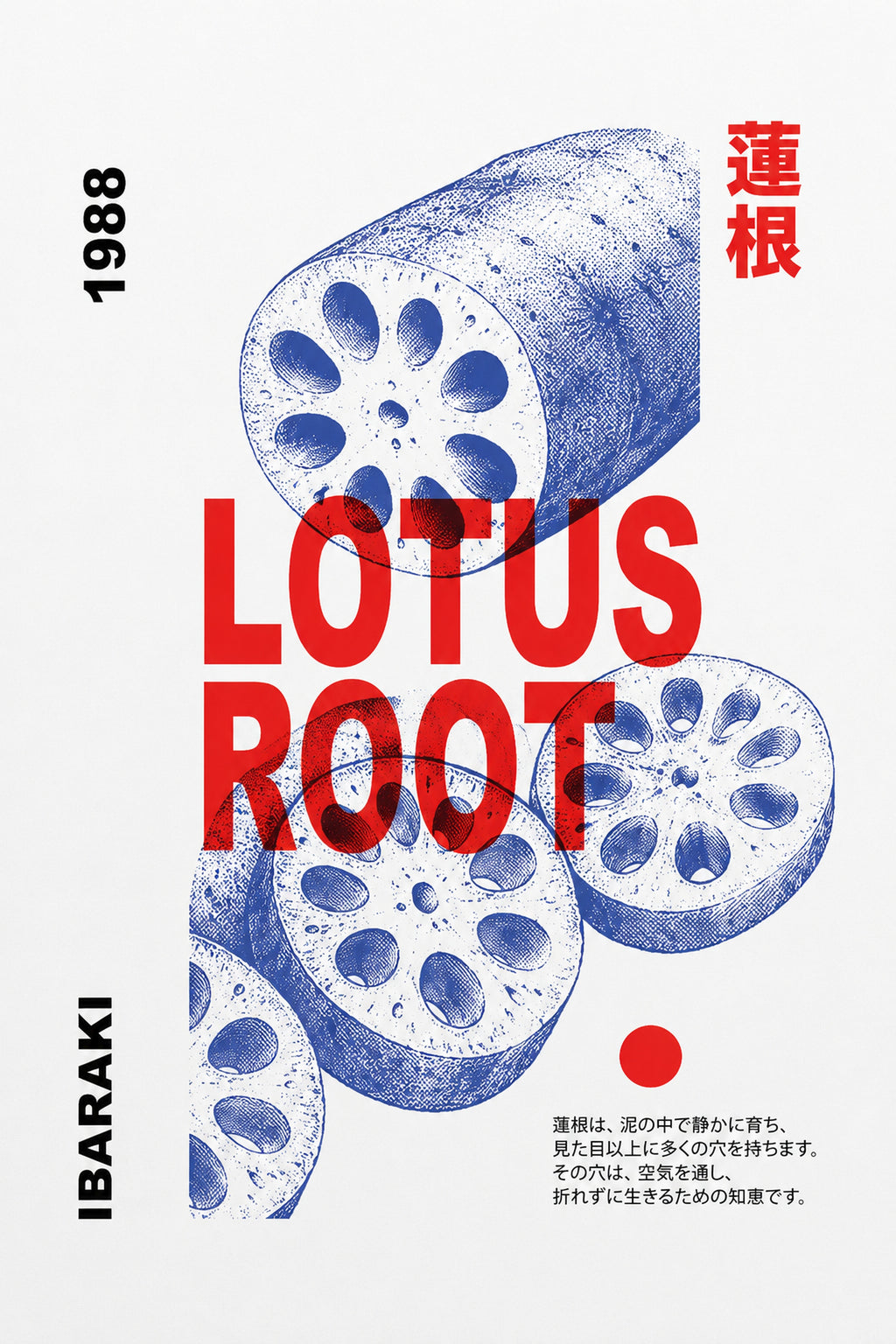 Vibrant Lotus Root Print, Japanese Kitchen Wall Art, Modern Asian Decor in Multiple Sizes