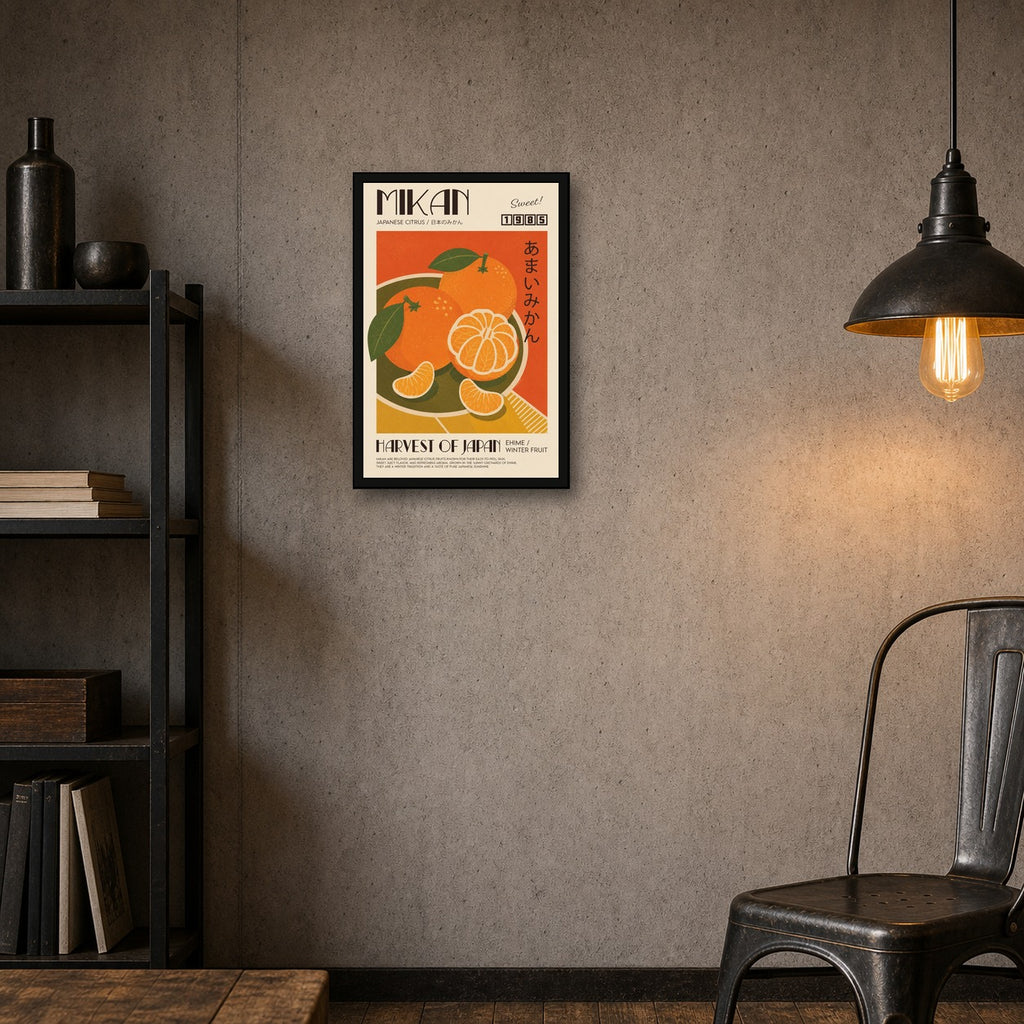 Vibrant Mikan Citrus Poster, Retro Japanese Fruit Wall Art, Ehime Travel Print - 2x3 room mockup