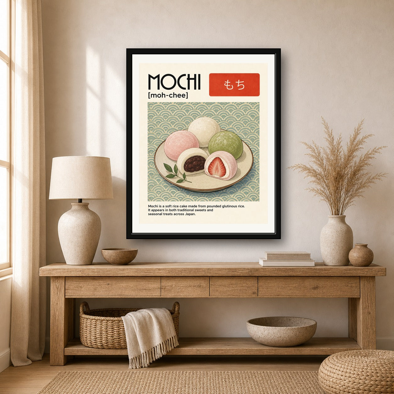 Vibrant Mochi Japanese Dessert Poster, Colorful Food Wall Art, Asian Kitchen Decor, Japan Travel Print - corrected 4x5 room mockup
