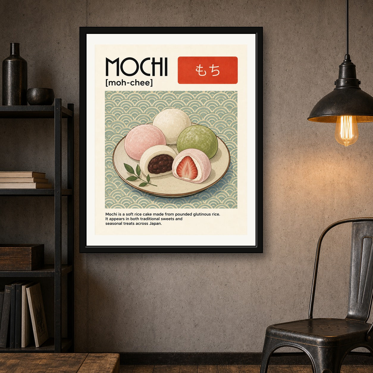 Vibrant Mochi Japanese Dessert Poster, Colorful Food Wall Art, Asian Kitchen Decor, Japan Travel Print - corrected 4x5 room mockup