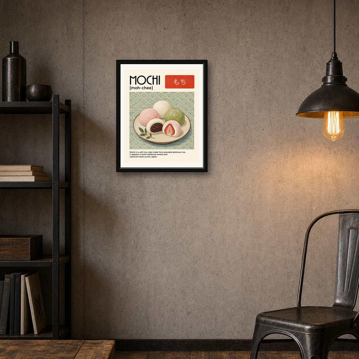 Vibrant Mochi Japanese Dessert Poster, Colorful Food Wall Art, Asian Kitchen Decor, Japan Travel Print - corrected 4x5 room mockup