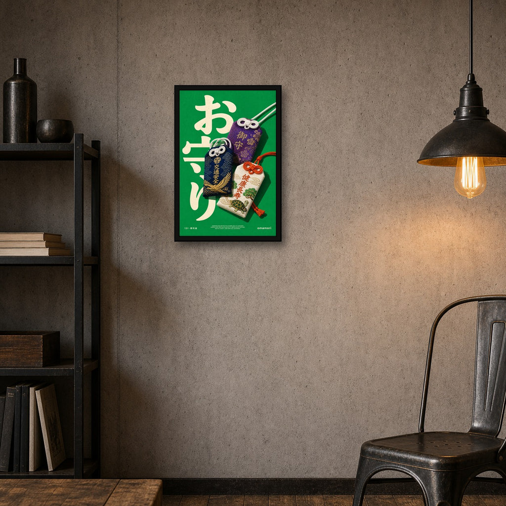Vibrant Omamori Charms Poster, Japanese Luck & Health Art, Travel Print in Six Sizes - 2x3 room mockup