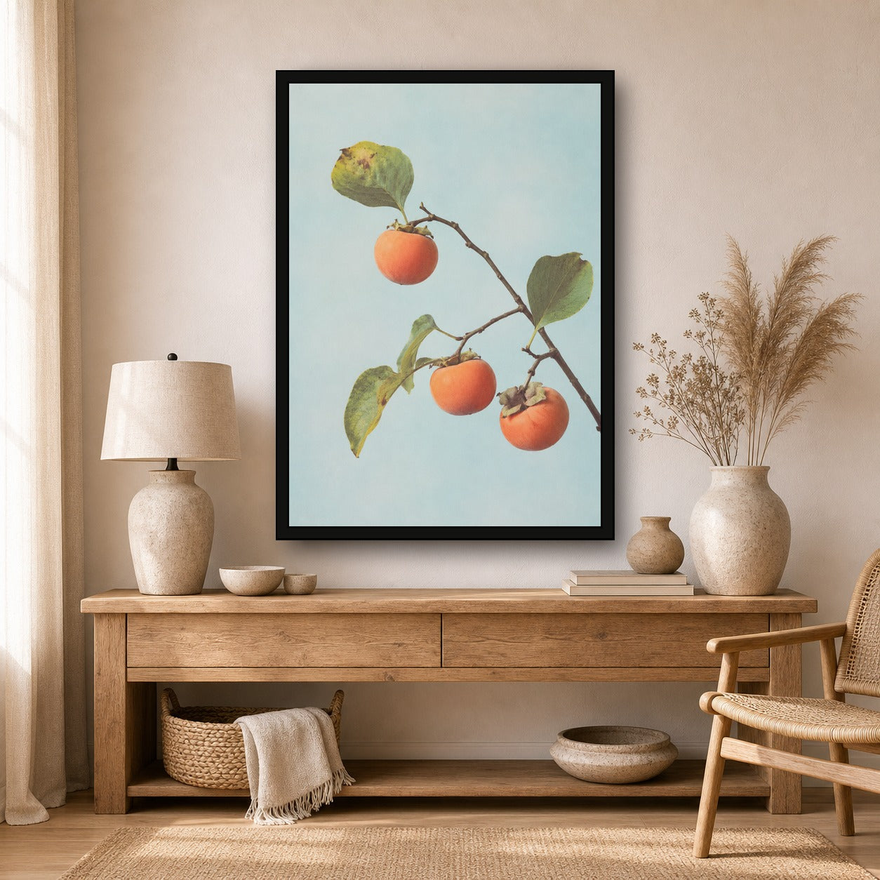 Persimmon Branch Botanical Japanese inspired poster print for modern wall decor