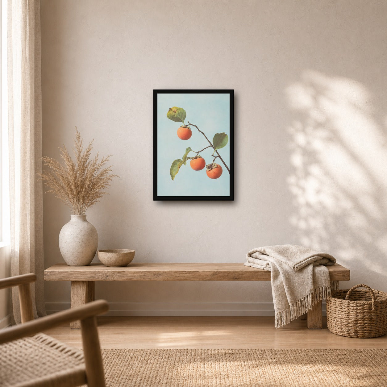 Persimmon Branch Botanical Japanese inspired poster print for modern wall decor