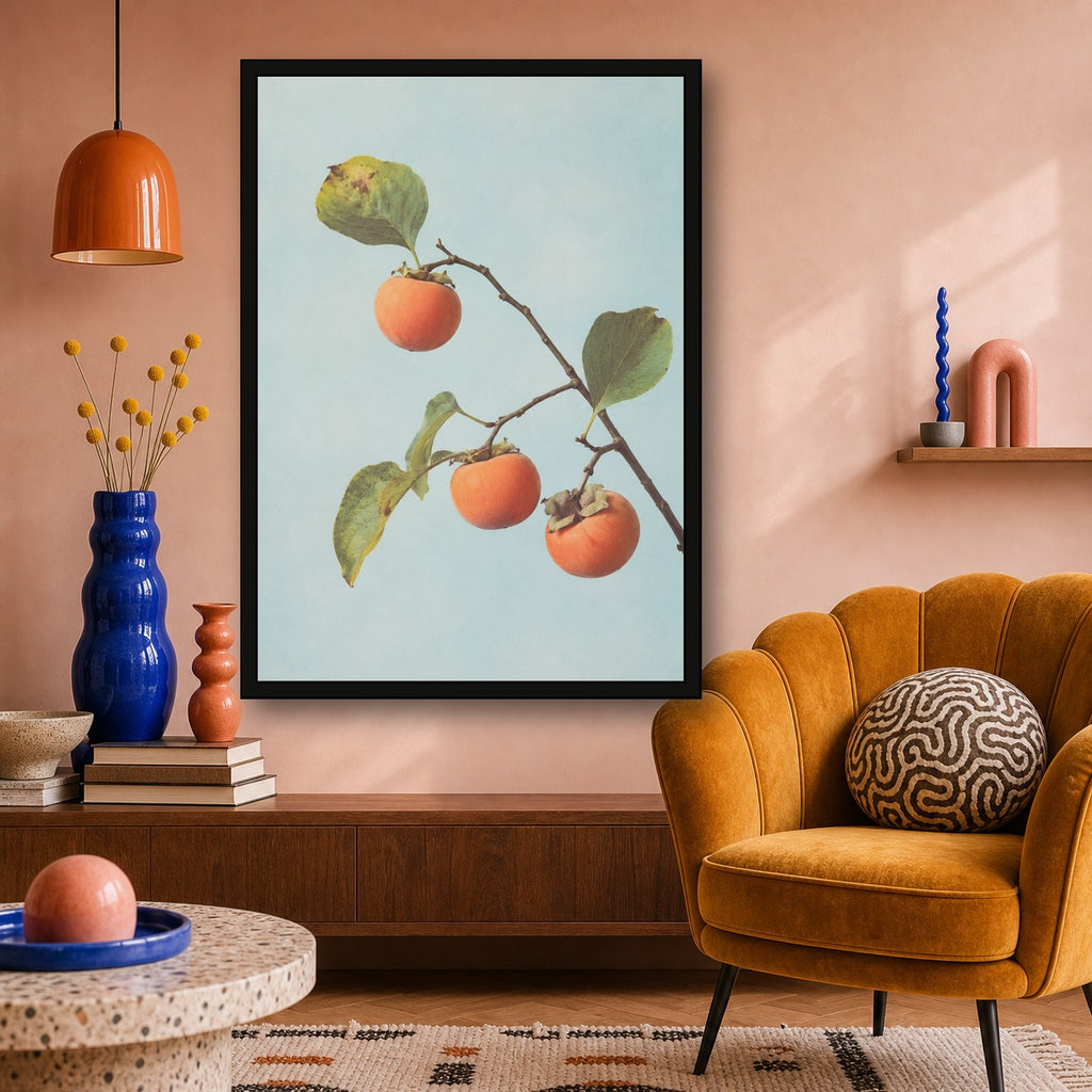 Persimmon Branch Botanical Japanese inspired poster print for modern wall decor