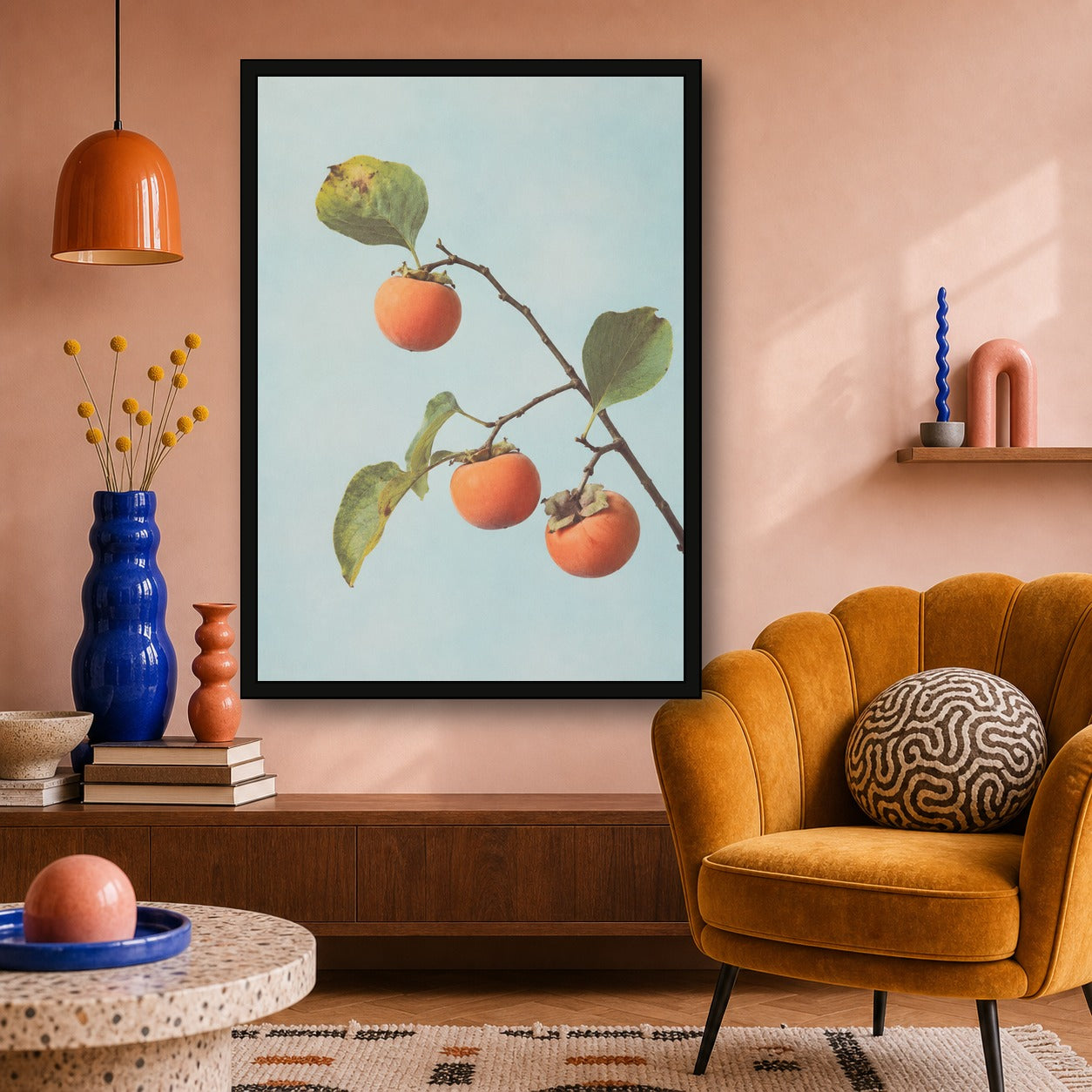 Persimmon Branch Botanical Japanese inspired poster print for modern wall decor