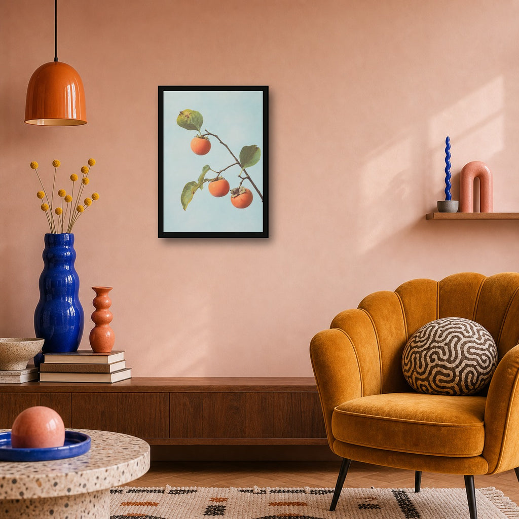 Persimmon Branch Botanical Japanese inspired poster print for modern wall decor