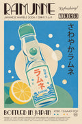 Vibrant Ramunne Japanese Soda Art Print, Retro Tokyo Drink Poster, Refreshing Pop Art Wall Decor