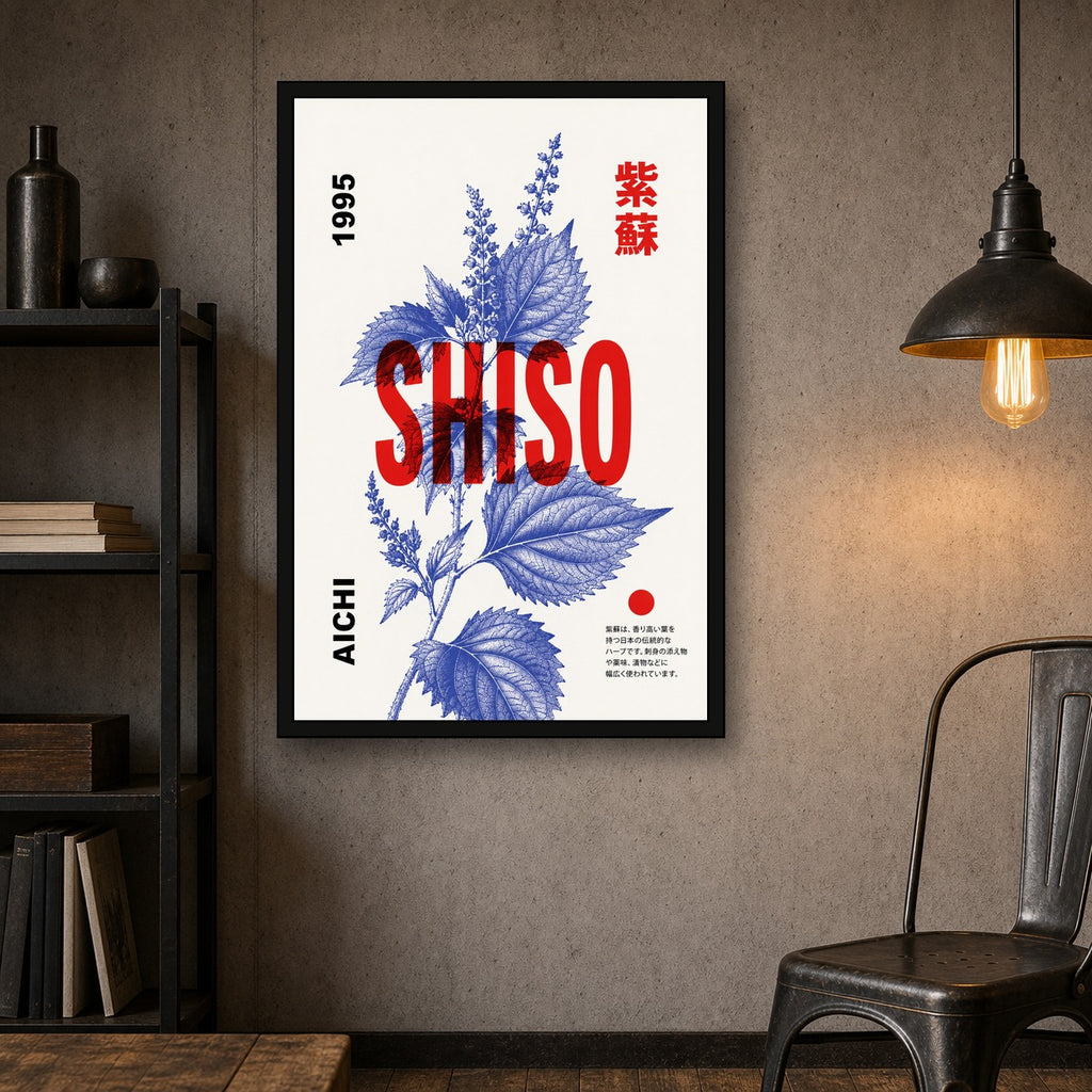Vibrant Shiso Herb Poster, Japanese Botanical Wall Art, Classic Japan Kitchen Decor Print - 2x3 room mockup